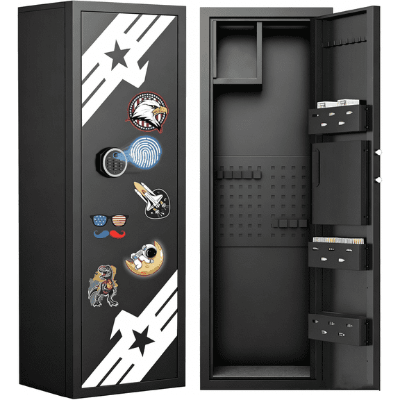 Omethey 10-12 Large Unassembled Biometric Fingerprint Gun Safe for Home with Inner Cabinet, Key Hook & DIY Sticker, 15"D x 17.7"W x 54.3"H