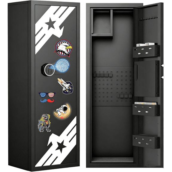 Omethey 10-12 Biometric Gun Safe,Large Unassembled Fingerprint Gun Safes for Home Guns and Shotgun,Shotgun Safe with Mute Function & Backlit Keypad,Long Gun Safe with Adjustable Ammo Box