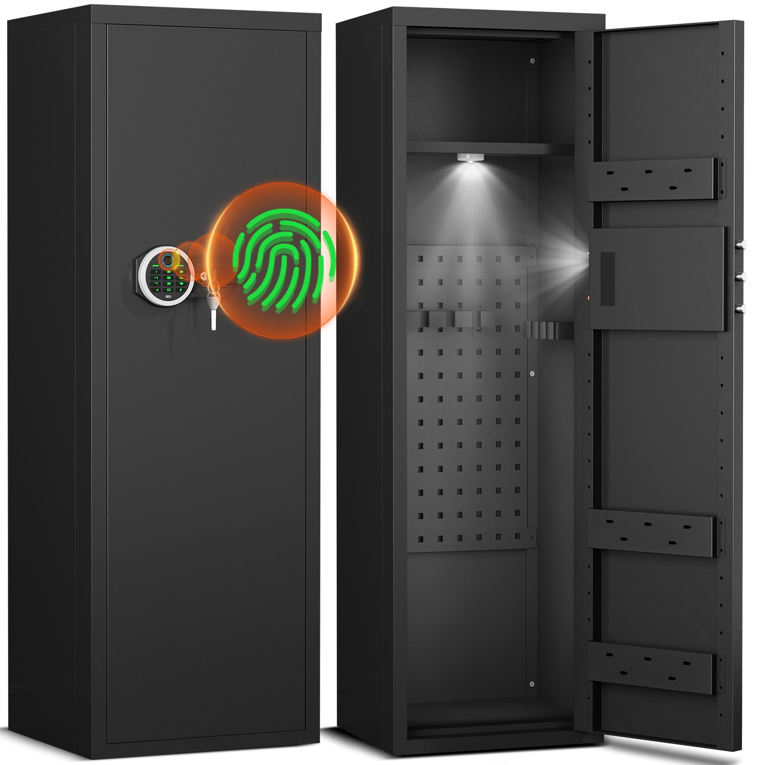 Omethey 10-12 Biometric Gun Safe，Large Unassembled Fingerprint Gun Safes for Home Guns and Shotgun，Shotgun Safe with Mute Function & Backlit Keypad，Long Gun Safe with Adjustable Ammo Box