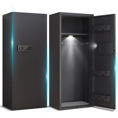 Omethey 10-12 Gun Safe,Large Unassembled Gun Safes for Home Guns and Shotgun,Shotgun Safe with Mute Function & Backlit Keypad,Gun Cabinet with Adjustable Ammo Box