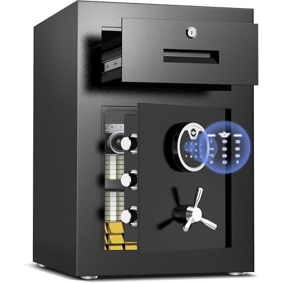 Omethey 2.5 Cub Safe Box, Home Safe with Widened Frame Design & Drawer, Large Money Box with Backlit Keypad & Adjustable Shelf, Security Safe for Home Office