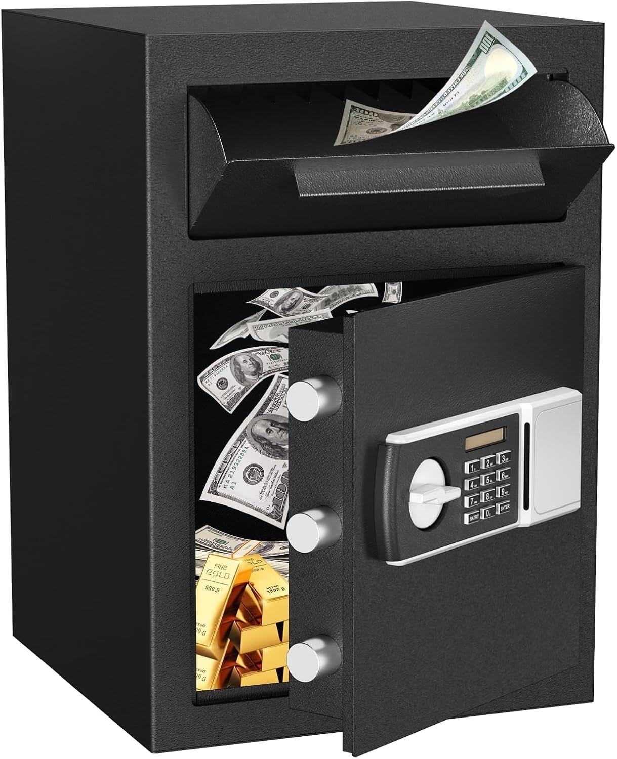 Omethey 2.6 Cu ft Depository Drop Safe Digital Security Cabinet Safe Fireproof Wateproof Dual Alarm, Durable Anti-theft, 3 Ways Access with LED Light & Mute Function for Home office