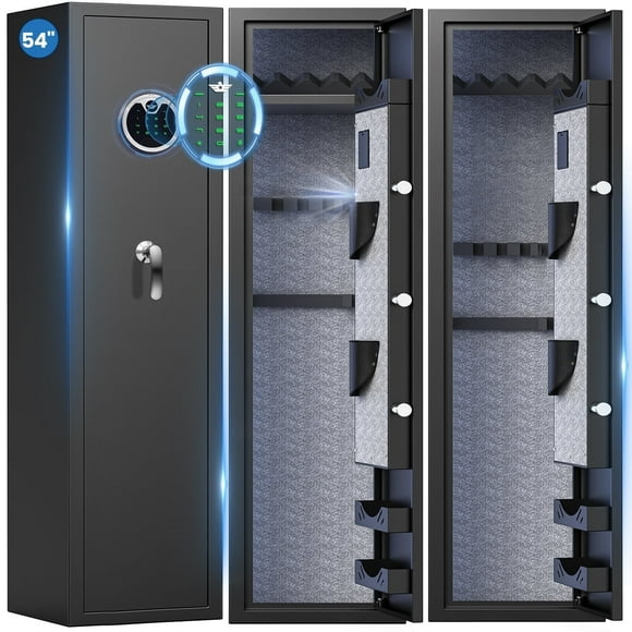 Omethey 4-5 Fireproof Gun Safe, Digital Shotgun Safe for Home, Long Gun Safe with Backlit Keypad & LED Light, Gun Cabinet with Removable Shelf, Adjustable Gun Support, Pistol Bag & Metal Storage Box