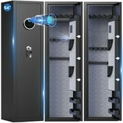 Omethey 4-5 Fireproof Gun Safes, Quick Access Fingerprint Gun Safe, Gun Cabinet with Backlit Keypad & Mute Mode, Long Gun Safe with Adjustable Gun Support, Removable Shelf & Metal Storage Box
