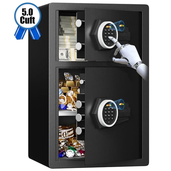 Omethey 5.0 Cub Large Home safe Money Safe Box with Adjustable Shelves & Dual Door, Home Safe with Dual Alarm System & Mute Mode for Valuables