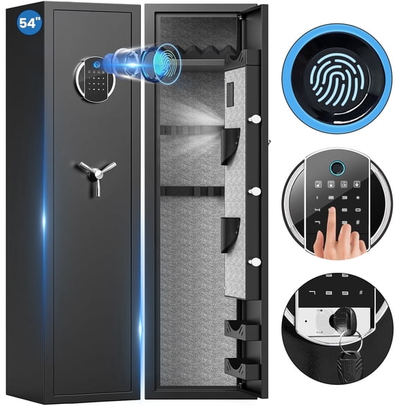Omethey 5-7 Biometric Fingerprint Gun Safe Shotgun Safe with LCD Keypad, LED Light, Adjustable Racks