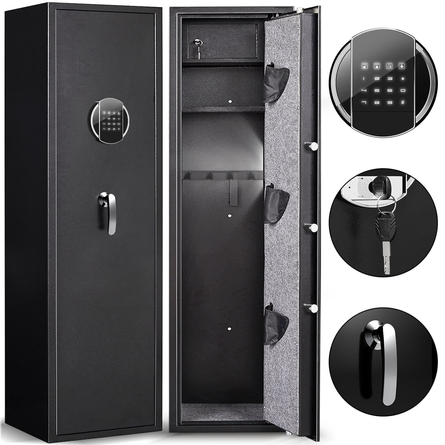 57" Digital Keypad Gun Safe, Quick Access for 5 Guns, Black, with Mute Function