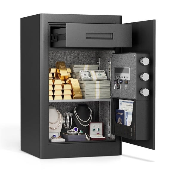 Omethey 6.0 Cub Digital Safe with Slide Drawer, Home Safe with Adjustable & Removable Shelf, Money Safe with Touchscreen Pad & Dual Alarm, Extra Large Safe for Jewelry Cash Pistol Documents