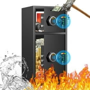 Omethey 6.0 Cub Large Safe Box, Drop Safe with Fireproof Waterproof Bag & Drop Slot, Double Door safe Home , Money Safe with LED Light and Backlit Touch Keypad