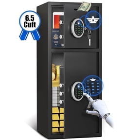 Omethey 6.5 Cub 2 Door Digital Money Safe Box for Home with Drop Slot, Adjustable Shelf & Soft Lining