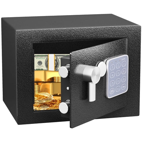 Omethey Mini Safe Box with Electronic Keypad, Small Hidden Safe for Cash, Firearms & Jewelry, Great for Hotels, Cabinets & Home Use