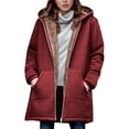 thumbnail image 1 of Omexry 2025 Fall Winter Womens Tops Clearance Womens Plus Size Clearance $5 Women's Winter Loose and Warm Long-sleeved Hooded Thickened and Fleece Lambskin Jacket Top Red S, 1 of 6