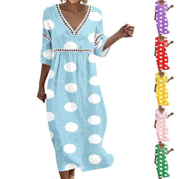 Omexry Elegant Dresses for Women Women's Summer Casual Printed Dress With Sleeve V-neck Dress