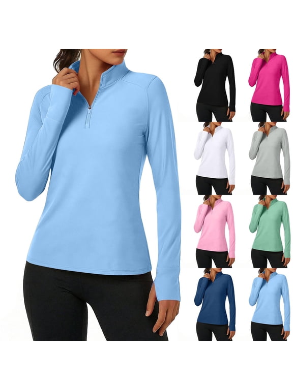 Long Sleeve Shirts for Women Dressy Womens Workout Tops 3/4 Sleeve V Neck Shirts with Sun Protection Trendy Spring Summer Tees Tunic Blouses Navy XXL