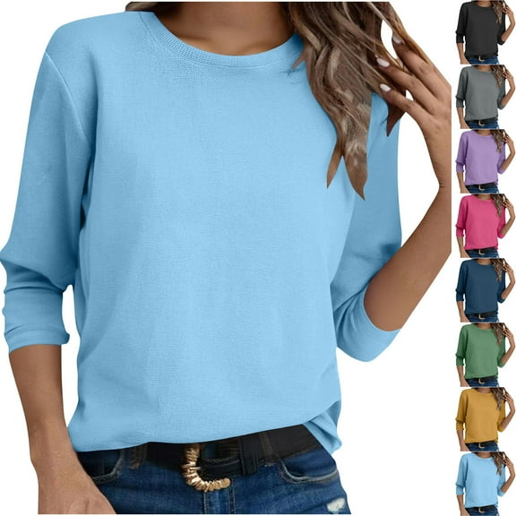 Omexry Plus Size Women Blouses,Ladies' Round Neck Fashionable Solid Color Long Sleeved Top Yellow XL