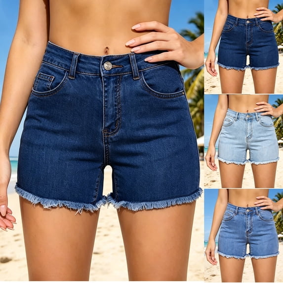 Omexry Running Shorts for Women Plus Size Women's Tassel Solid Color Jeans with Pocket Light Blue S