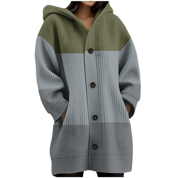 Omexry Sweaters for Women Cardigan for Women,Women's Daily Printed Long Sleeved Knitted Cardigan Button Up Hooded Jacket Top Women Sweaters-Green M