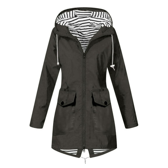 Omexry Winter Coats for Women, 2026 Fashion Winter Women Solid Color Rain Jacket Outdoor Hooded Windproof Loose with Pocket Coat Dark Gray XXXL