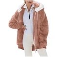 thumbnail image 1 of Omexry Winter Coats for Women, 2025 Fashion Winter Clearance Women's Solid Color Zipper Pocket Hooded Ear Loose Jacket Long Sleeved Hooded Casual Jacket/jacket Orange L, 1 of 8