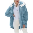 thumbnail image 1 of Omexry Winter Coats for Women, 2025 Fashion Winter Clearance Women's Solid Color Zipper Pocket Hooded Ear Loose Jacket Long Sleeved Hooded Casual Jacket/jacket Blue XXL, 1 of 8