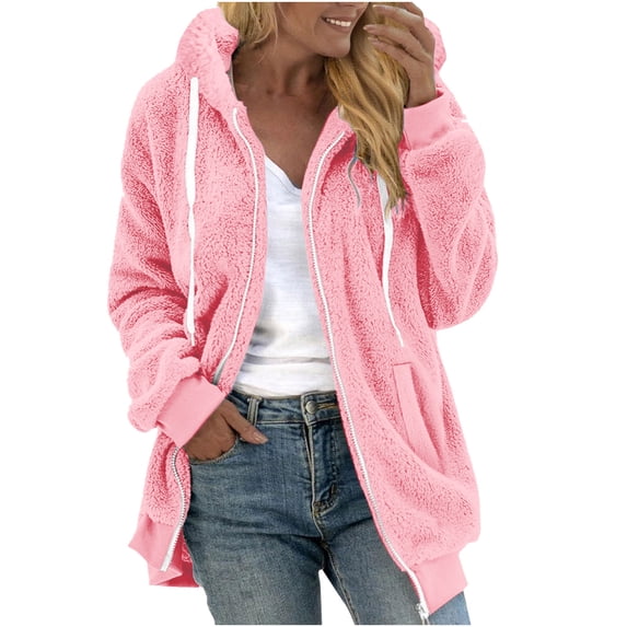Omexry Winter Coats for Women, 2025 Fashion Winter Clearance Fashion Women's Warm Winter Zipper-Neck Casual Long Sleeve Hooded Coat Outwear Pink XL