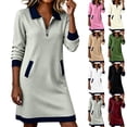thumbnail image 1 of Omexry Women's Dresses Women Casual Loose Turndown-Collar Long Sleeve Solid Color Half-Zip Dress, 1 of 7