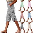 thumbnail image 1 of Omexry Women's Shorts with Pockets 7 Inch Ladies' Summer Casual and Linen Striped Cropped Shorts with Pockets Red XL, 1 of 9