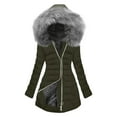 thumbnail image 1 of Omexry Womens Plus Size Coats Clearance, Women Fashion Solid Color Long-Sleeved Zipper Pockets Hooded -Padded Jacket Coat Blouse Army Green XXXL, 1 of 5