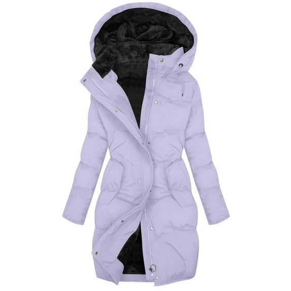 Omexry Womens Plus Size Coats Clearance, Women's Long-sleeved Round-neck Hooded Solid Color Water-repellent Warm Fashion Jacket Purple S