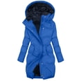 thumbnail image 1 of Omexry Womens Plus Size Coats Clearance, Women's Solid Color Long-sleeved Hooded Fashion Padded Jacket Blue XL, 1 of 8