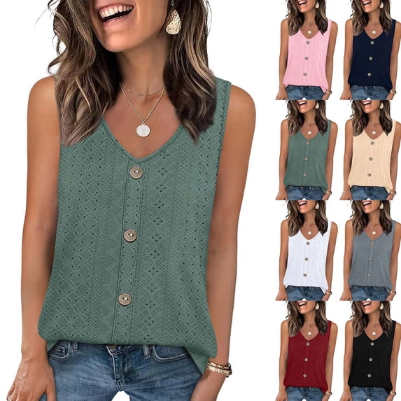 Omexry Womens Tank Tops Fashion Women's Summer Casual Solid Color Sleeveless V-neck Blouse Shirt