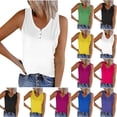thumbnail image 1 of Omexry Workout Tops Women's Striped Round Neck Button Elastic Tank Top, 1 of 5