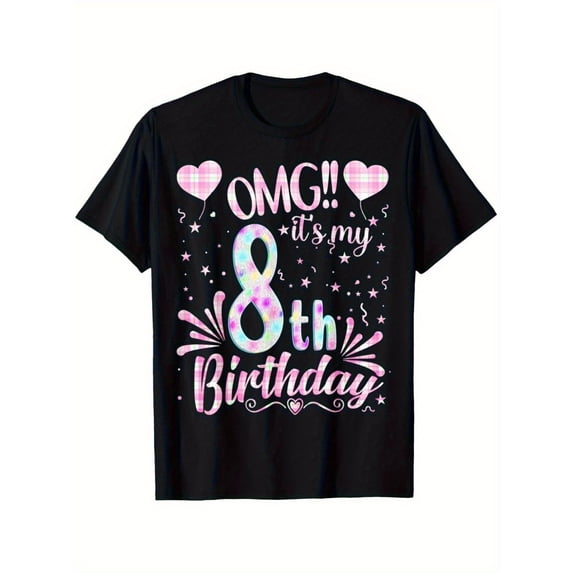 Omg Its My 8th Birthday Plaid Hearts Stars Graphic T Shirt For Kids Girls Boys Cute Funny 8 Year Old Birthday Gift Unisex Short Sleeve Cotton Tee