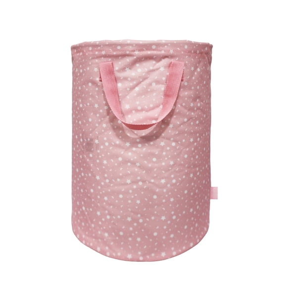 Omh ORGANIZE MY HOME – 19 Inches Medium Freestanding Round Laundry Hamper with Drawstring Closure, Collapsible Clothes Storage Hamper-Pink Stars and Moon
