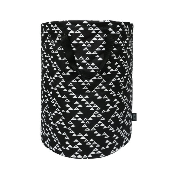 Omh ORGANIZE MY HOME – 19 Inches Medium Freestanding Round Laundry Hamper with Drawstring Closure, Collapsible Clothes Storage Hamper-Black Geo