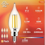 OmiBrite 6 Pack Dimmable LED Chandelier Light Bulbs, E12 Small Base, 5.5W 550 lumens, Warm White, 90+CRI, UL-Listed