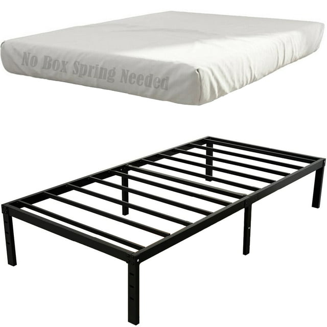 OmiNight Twin XL 18 Inches High No Box Spring Needed Metal Bed Frame, Nonslip and Ample Under
