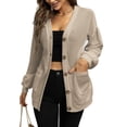 thumbnail image 1 of OmicGot Women's Cardigan Button-Down Long Sleeve Pocket Waffle Knit Cardigans, Camel Heather L, 1 of 3