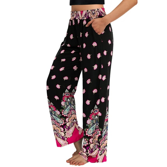 OmicGot Women's Casual Boho Palazzo Pants for Women Wide Leg Pants m-2xl
