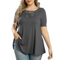thumbnail image 1 of OmicGot Women's Plus Size Tops Short Sleeve Shirts Lace Pleated Tunic Blouses Gray 4X, 1 of 5