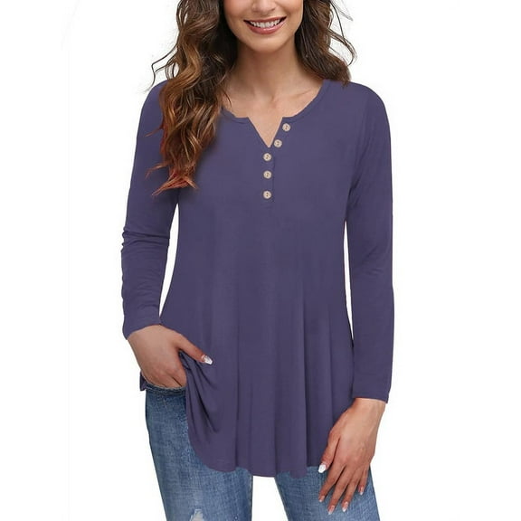 VERABENDI Women's Plus Size Tunic Tops Long Sleeve Henley T-Shirt Floral Casual Swing Blouses,M/L/1X/2X/3X/4X