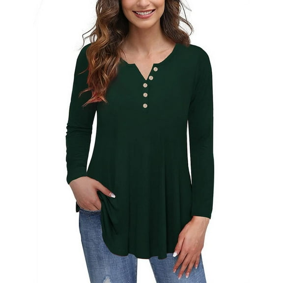 VERABENDI Women's Plus Size Tunic Tops Long Sleeve Henley T-Shirt Floral Casual Swing Blouses,M/L/1X/2X/3X/4X