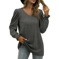 thumbnail image 1 of OmicGot Women's Plus Size Tunics Blouses V neck Ruffle Long Sleeve tops Dark Grey 2X, 1 of 4