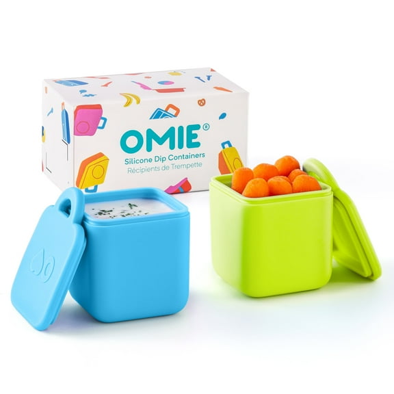 Omie Dip for OmieBox (2 pack) Leakproof Dip Containers with lids - food safe silicone - 4 ounces (Blue/Lime) by OmieLife