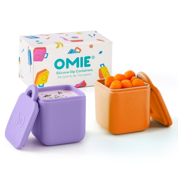 Omie Dip for OmieBox (2 pack) Leakproof Dip Containers with lids - food safe silicone - 4 ounces (Purple/Orange) by OmieLife