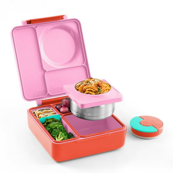 OmieBox Bento Box for Kids - Insulated Bento Lunch Box with Leak Proof Thermos Food Jar - 3 Compartments, Two Temperature Zones - Pink Berry by OmieLife