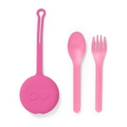 OmieBox OmiePod Kids Utensils Set with Case - 2 Piece Plastic, Reusable Fork and Spoon Silverware with Pod for Kids, Travel, Lunch Boxes - Bubble Pink by OmieLife