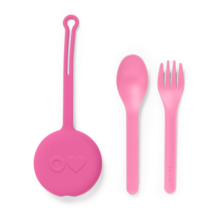 OmieBox OmiePod Kids Utensils Set with Case - 2 Piece Plastic, Reusable  Fork and Spoon Silverware with Pod for Kids, Travel, Lunch Boxes - Bubble  Pink 