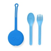 OmieBox OmiePod Kids Utensils Set with Case - 2 Piece Plastic, Reusable Fork and Spoon Silverware with Pod for Kids, Travel, Lunch Boxes-Capri Blue by OmieLife