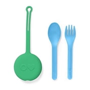 OmieBox OmiePod Kids Utensils Set with Case - 2 Piece Plastic, Reusable Fork and Spoon Silverware with Pod for Kids, Travel, Lunch Boxes-Mint Green by OmieLife